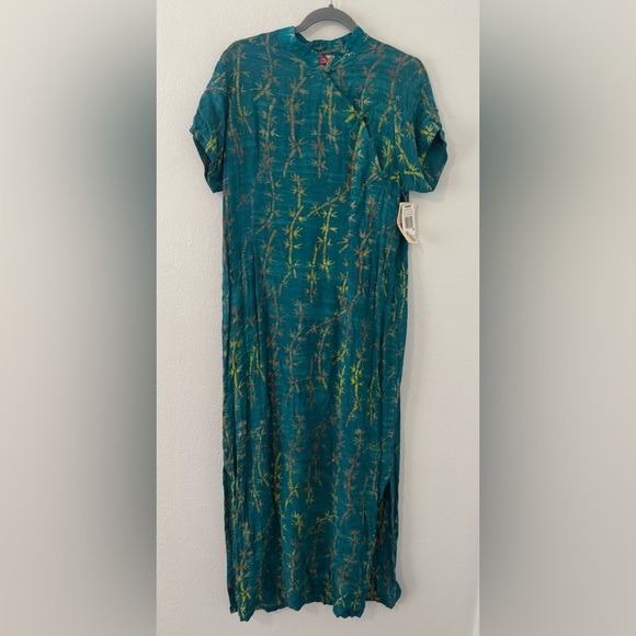 Hilo Hattie Asian Inspired Maxi Dress Mandarin Collar Bamboo Print NWT XL - Picture 2 of 10